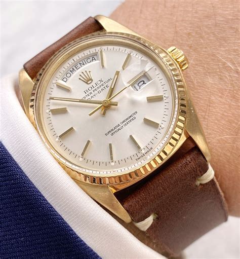 rolex day date gold on black strap|vintage rolex day date strap.